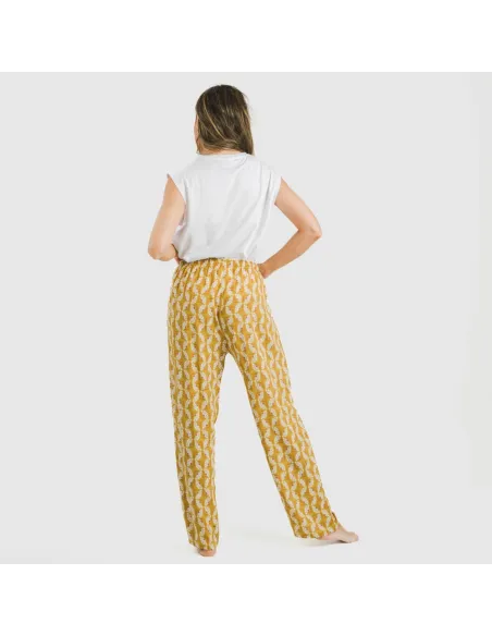 Calças viscosa Calsita mostarda Calças viscosa Calsita mostarda