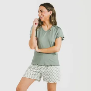 Pijama curto mulher manga fluída soft Remo verde 2