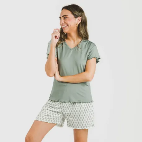Pijama curto mulher manga fluída soft Remo verde