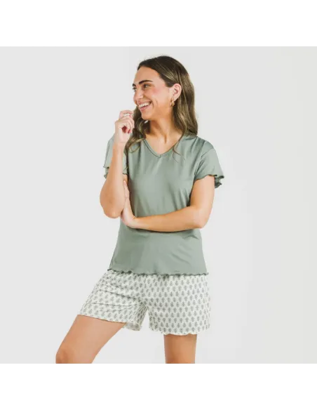 Pijama curto mulher manga fluída soft Remo verde