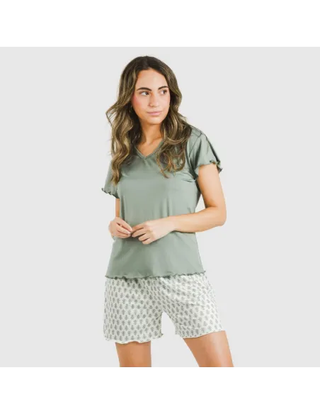 Pijama curto mulher manga fluída soft Remo verde