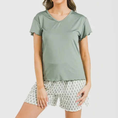 Pijama curto mulher manga fluída soft Remo verde