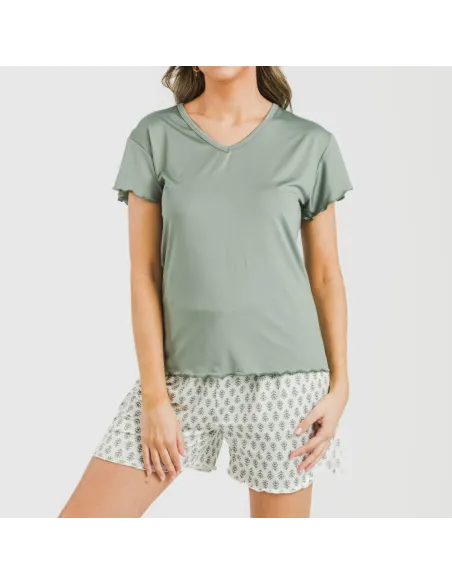 Pijama curto mulher manga fluída soft Remo verde
