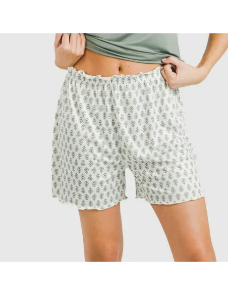 Pijama curto mulher manga fluída soft Remo verde