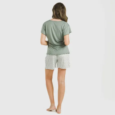 Pijama curto mulher manga fluída soft Remo verde