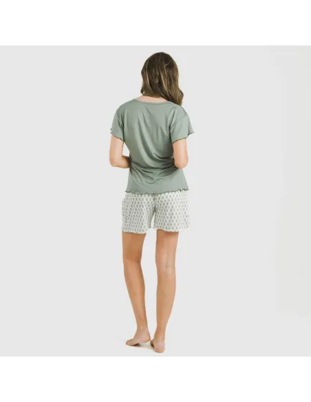 Pijama curto mulher manga fluída soft Remo verde
