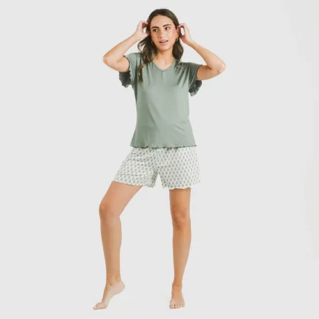 Pijama curto mulher manga fluída soft Remo verde