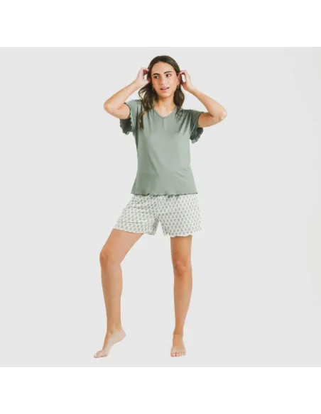 Pijama curto mulher manga fluída soft Remo verde