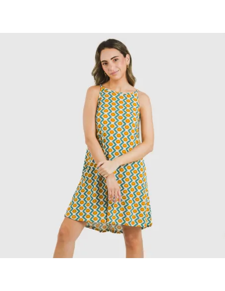 Vestido curto alças crepe Naya água marinha Vestido curto alças crepe Naya água marinha