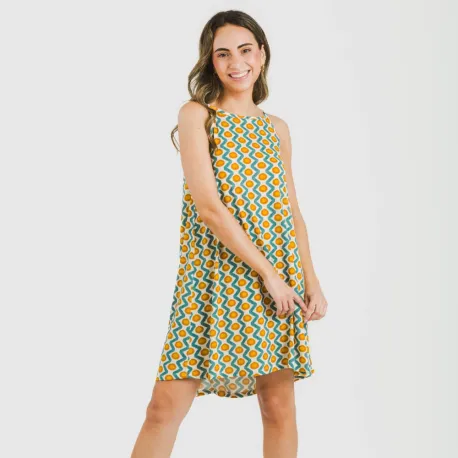 Vestido curto alças crepe Naya água marinha