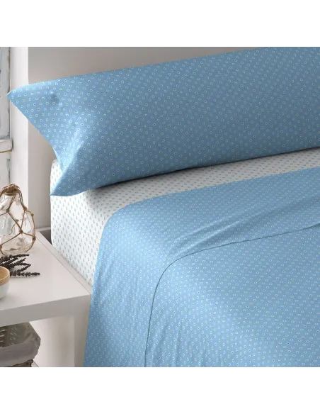 Jogo de lençóis algodão Verso reversível azul indigo Jogo de lençóis algodão Verso reversível azul indigo