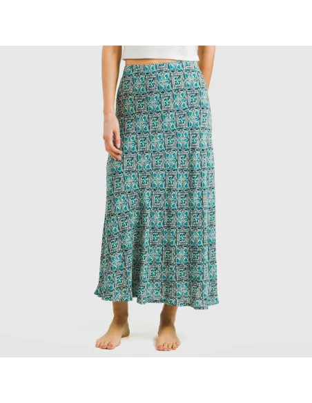 Saia midi viscosa bambula Malura água marinha Saia midi viscosa bambula Malura água marinha