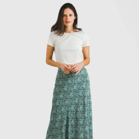 Saia midi viscosa bambula Malura água marinha