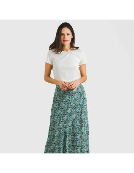 Saia midi viscosa bambula Malura água marinha Saia midi viscosa bambula Malura água marinha