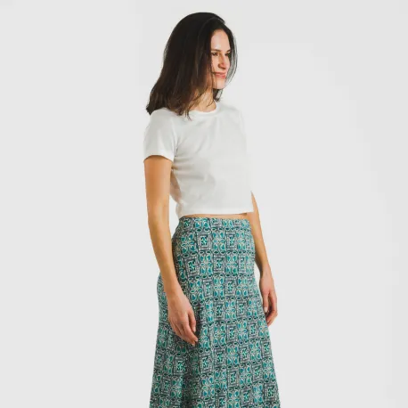 Saia midi viscosa bambula Malura água marinha