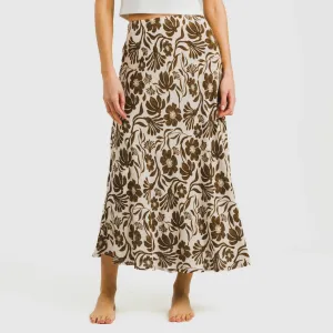 Saia midi viscosa bambula Alexis castanho