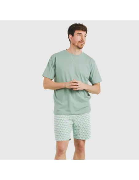 Pijama curto algodão homem Olimpo verde francês