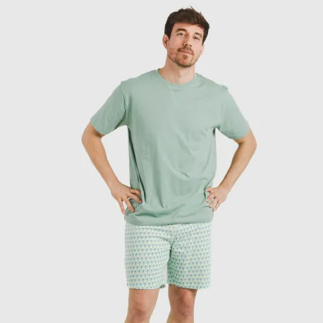 Pijama curto algodão homem Olimpo verde francês