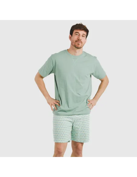 Pijama curto algodão homem Olimpo verde francês