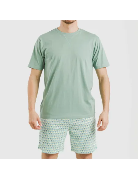 Pijama curto algodão homem Olimpo verde francês