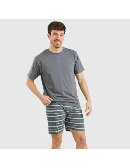 Pijama curto algodão homem Raya Gastur azul indigo Pijama curto algodão homem Raya Gastur azul indigo