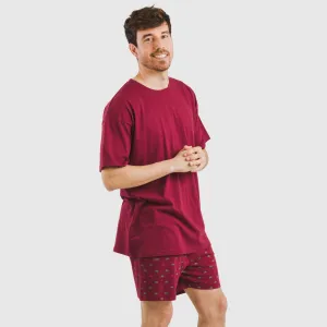 Pijama curto algodão homem Savino bordeaux