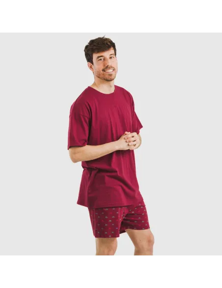 Pijama curto algodão homem Savino bordeaux