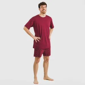 Pijama curto algodão homem Savino bordeaux 2
