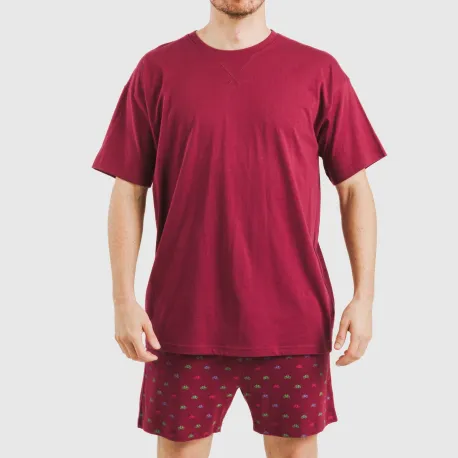 Pijama curto algodão homem Savino bordeaux