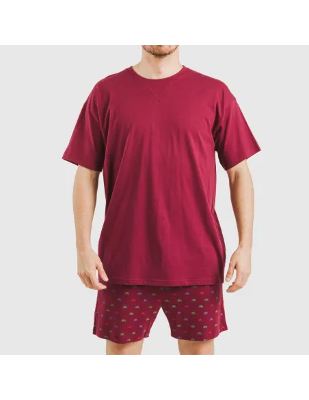 Pijama curto algodão homem Savino bordeaux