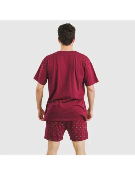 Pijama curto algodão homem Savino bordeaux