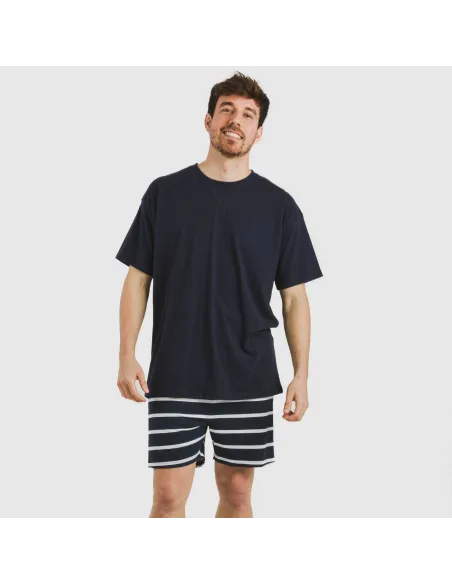 Pijama curto algodão homem Raya Sailor azul marinho