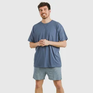 Pijama curto algodão homem Cuadro Kike azul