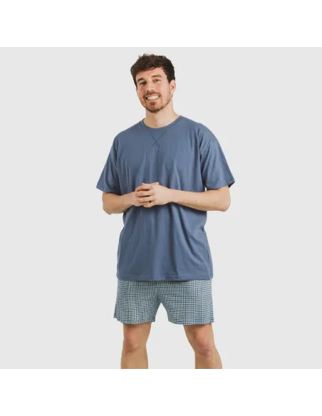 Pijama curto algodão homem Cuadro Kike azul Pijama curto algodão homem Cuadro Kike azul