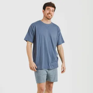 Pijama curto algodão homem Cuadro Kike azul 2