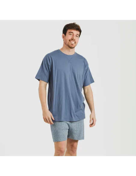 Pijama curto algodão homem Cuadro Kike azul Pijama curto algodão homem Cuadro Kike azul