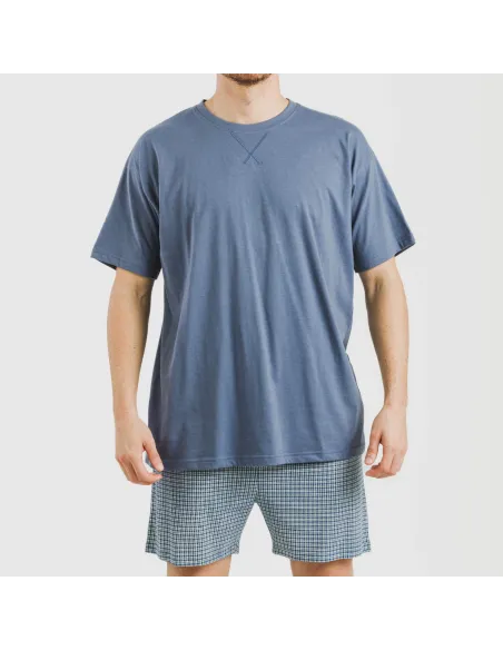 Pijama curto algodão homem Cuadro Kike azul Pijama curto algodão homem Cuadro Kike azul