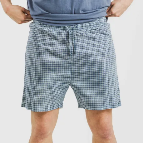 Pijama curto algodão homem Cuadro Kike azul