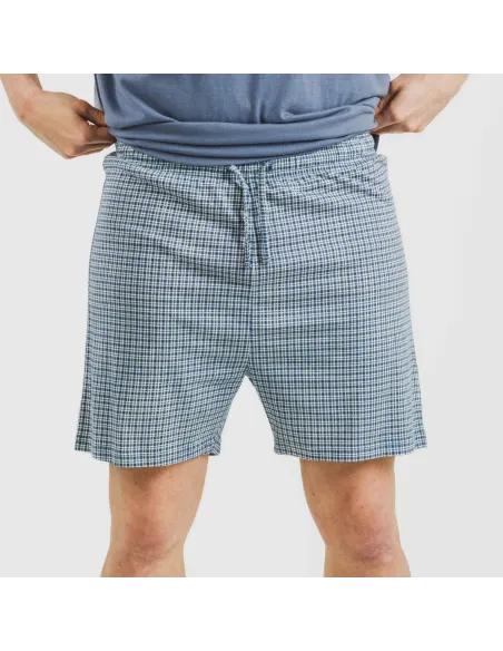 Pijama curto algodão homem Cuadro Kike azul Pijama curto algodão homem Cuadro Kike azul