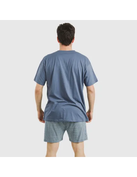 Pijama curto algodão homem Cuadro Kike azul Pijama curto algodão homem Cuadro Kike azul