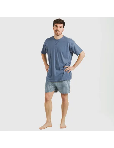 Pijama curto algodão homem Cuadro Kike azul Pijama curto algodão homem Cuadro Kike azul