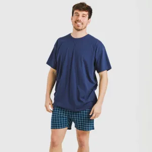 Pijama curto algodão homem Cuadro Edesia azul