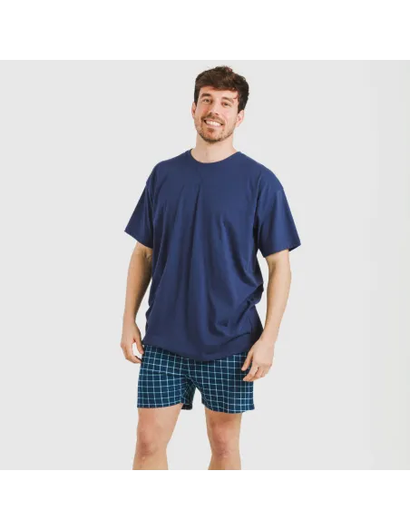 Pijama curto algodão homem Cuadro Edesia azul