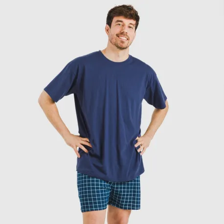 Pijama curto algodão homem Cuadro Edesia azul