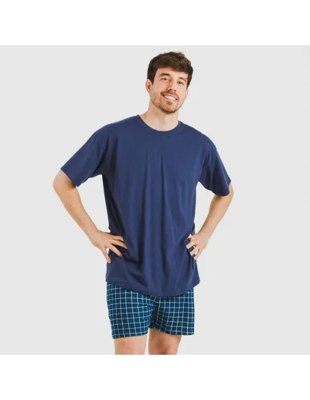 Pijama curto algodão homem Cuadro Edesia azul