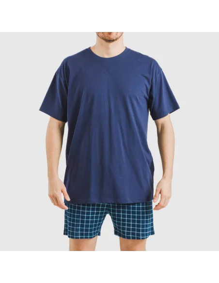 Pijama curto algodão homem Cuadro Edesia azul Pijama curto algodão homem Cuadro Edesia azul