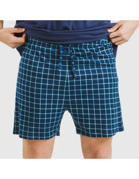 Pijama curto algodão homem Cuadro Edesia azul Pijama curto algodão homem Cuadro Edesia azul