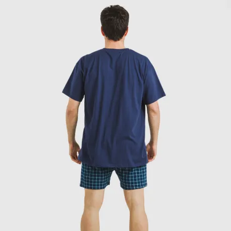 Pijama curto algodão homem Cuadro Edesia azul