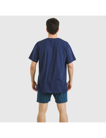 Pijama curto algodão homem Cuadro Edesia azul Pijama curto algodão homem Cuadro Edesia azul