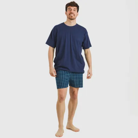Pijama curto algodão homem Cuadro Edesia azul